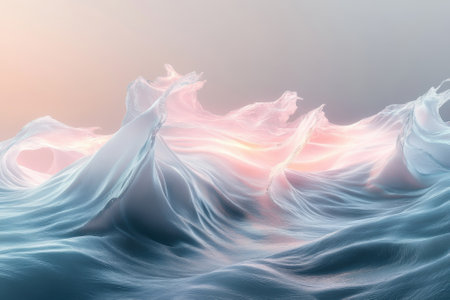 Soft ocean waves ripple gracefully, reflecting pastel shades of pink and blue during a tranquil sunset.の写真素材
