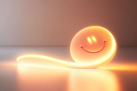 A glowing smiley face sits softly against a simple background, radiating warmth and joy during twilight.の写真素材