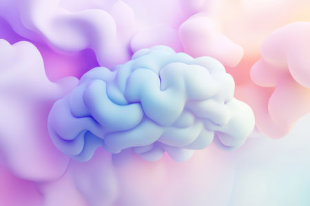 A vibrant composition features soft, colorful shapes forming a brain structure against a dreamy background.の写真素材