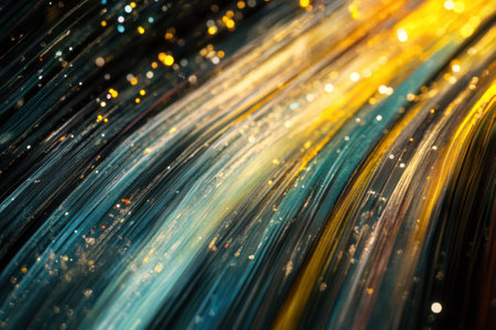 Bright and colorful light streaks flow seamlessly, showing a dynamic interplay of colors at night.の写真素材