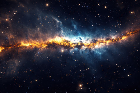 A stunning view of a cosmic nebula showcases brilliant colors and intricate patterns in deep space.の写真素材