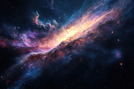 A vibrant mix of colors reveals nebulae and stars in the expansive universe, showcasing cosmic beauty.の写真素材