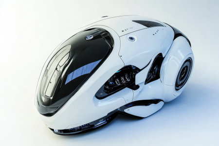 A sleek white helmet with intricate details showcases cutting-edge technology and innovative design.の写真素材