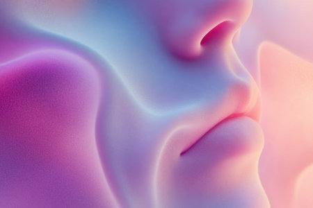 Soft gradients create an abstract portrayal of a human face, blending colors and shapes harmoniously.の写真素材