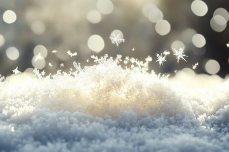Snowflakes swirl gracefully in the air, settling to create a soft white blanket on the ground.の写真素材