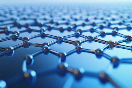 This close-up shows a complex graphene arrangement, highlighting the molecular lattice and connections clearly.の写真素材