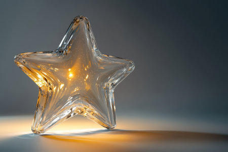 A stunning glass star shines gently with warm light against a dark background in a tranquil setting.の写真素材