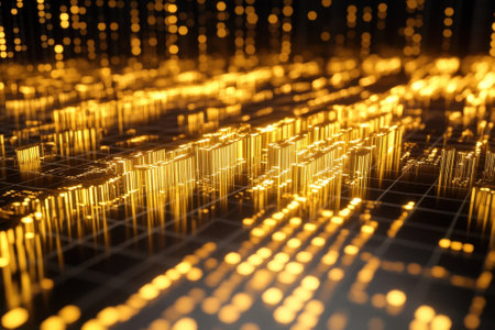 Illustration of intricate golden bars depicting sound waves, creating an engaging visual experience.の写真素材