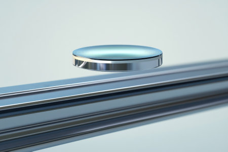 An optical disc appears to hover above a polished metal surface, showing advanced technology and design.の写真素材