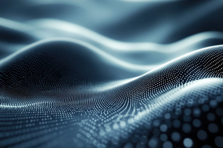 Blue waves undulate smoothly, creating a captivating pattern reminiscent of digital artwork.の写真素材