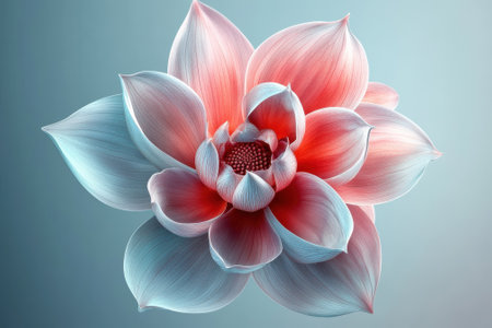 A stunning lotus flower displays delicate petals in pink and blue shades, capturing natural beauty and grace.の写真素材