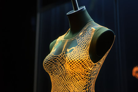 A striking garment crafted with a mesh design highlighting the fusion of fashion and technology.の写真素材