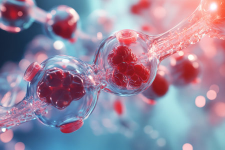 Vivid molecular structures display interactions in dynamic forms, showing the beauty of science.の写真素材