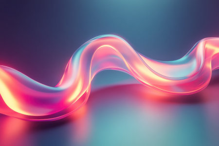 A vibrant wave of translucent material flows gracefully across a smooth surface, showing elegant curves.の写真素材