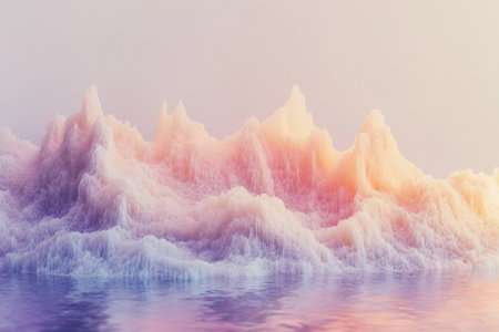 Waves in pastel shades rise gently, reflecting tranquil colors of early morning light over calm waters.の写真素材