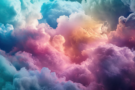 Vibrant clouds blend shades of pink, purple, and blue in the evening sky.の写真素材