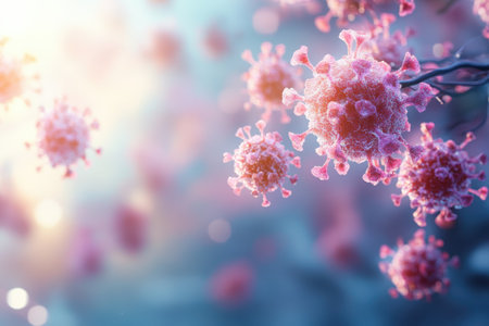 Scientists study viral structures under bright laboratory conditions with advanced equipment.の写真素材