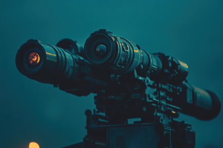 High-tech surveillance device with multiple lenses positioned for monitoring in dark environments.の写真素材
