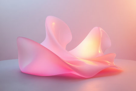 A unique sculpture with soft pinks and whites, gently lit to create an artistic atmosphere.の写真素材