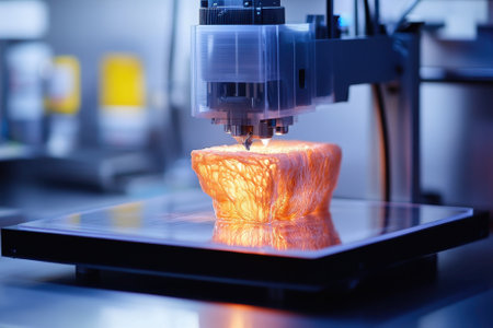 3D printer works in a laboratory, producing a delicate and complex structure with precision.の写真素材