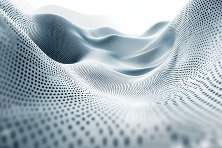 A captivating wave-like structure of dots flows gracefully, creating a sense of depth and movement in a digital realm.の写真素材