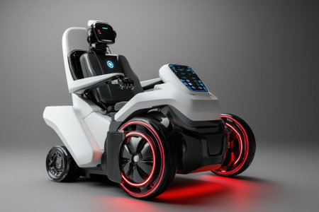 Advanced mobility device features robotic technology and illuminated wheels for improved movement and safety.の写真素材