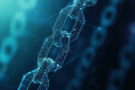 Digital links connected in a network, showing blockchain technology's potential for secure transactions.の写真素材