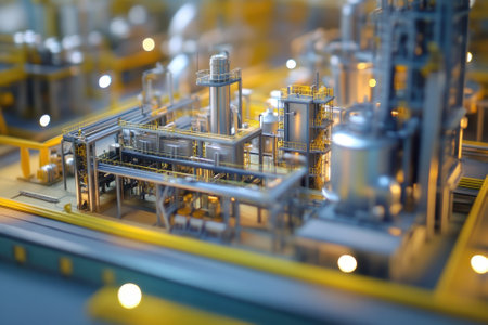 An intricate setup of pipelines and equipment showcasing the advanced technology of an industrial plant.の写真素材