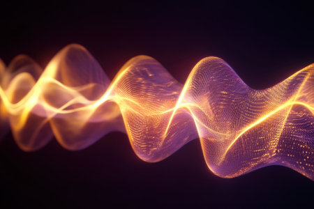 Colorful wave patterns swirl in an abstract display, showing the beauty of sound and light energy.の写真素材