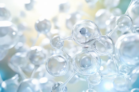 Clear molecular formations float in a lab setting, illustrating scientific discovery and research concepts.の写真素材