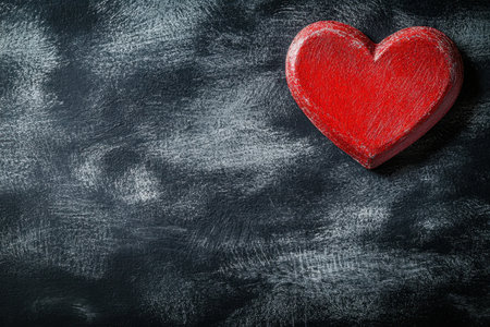 A vibrant red heart rests on a dark, textured surface, perfect for romantic themes or decor.の写真素材