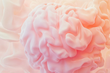 Soft pastel colors envelop a three-dimensional brain model, creating a calming and artistic vibe.の写真素材
