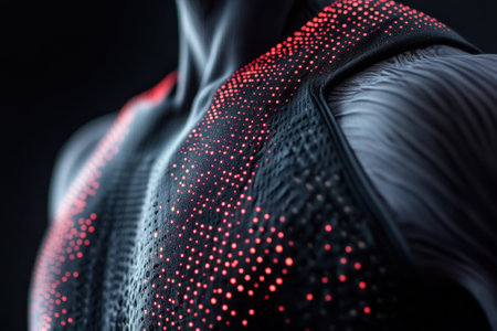 Cutting-edge sports apparel showcases integrated technology for monitoring athletic performance in real-time.の写真素材