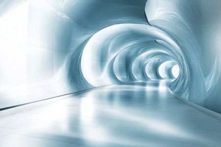 This tunnel features smooth, curved walls illuminated by soft light, creating a tranquil and unique atmosphere.の写真素材