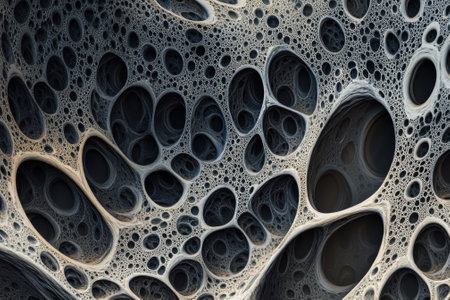 Textured surfaces display intricate organic patterns featuring various sizes of openings and curves.の素材
