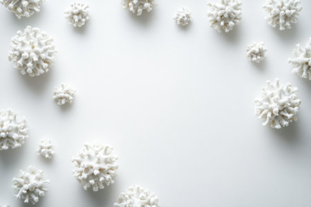 White coral shapes are artistically arranged on a light background, creating a unique marine display.の写真素材