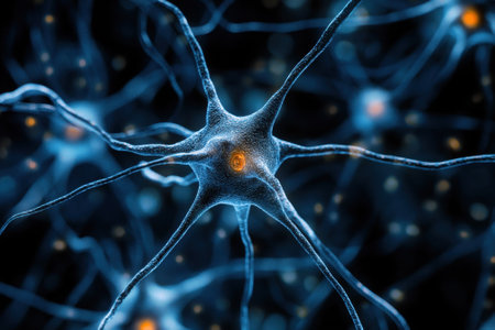 This visual representation highlights the complex structure and function of a neuron, emphasizing its connections.の写真素材