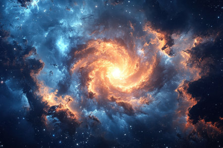 Bright colors and swirling patterns of a distant galaxy create a breathtaking spectacle in the universe.の写真素材