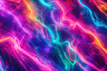 Colorful waves of light flow dynamically across the surface, creating a mesmerizing display of energy and texture.の写真素材