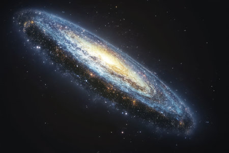 A stunning spiral galaxy shines brightly with a mix of stars and cosmic dust, showing the beauty of the universe.の写真素材