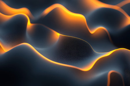 Curved, flowing forms appear in soft colors, illuminated along their edges, evoking a sense of tranquility.の写真素材
