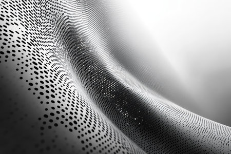 The artwork showcases a flowing black and white pattern with dotted elements, creating a dynamic visual effect.の写真素材