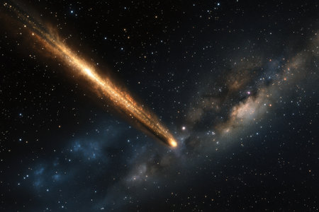 A mesmerizing display of a galaxy interacting with a comet, highlighting the beauty of space.の写真素材