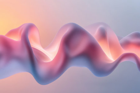 Soft, flowing forms in pastel colors intertwine to create a soothing and abstract composition.の写真素材