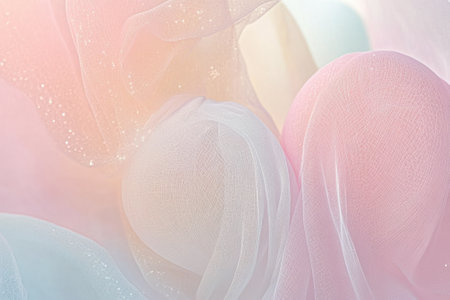 Delicate layers of pastel fabrics blend together to create a soothing and colorful visual experience.の写真素材