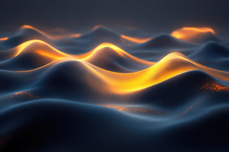 A mesmerizing display of waves illuminated by warm light creates a captivating, abstract visual effect.の写真素材