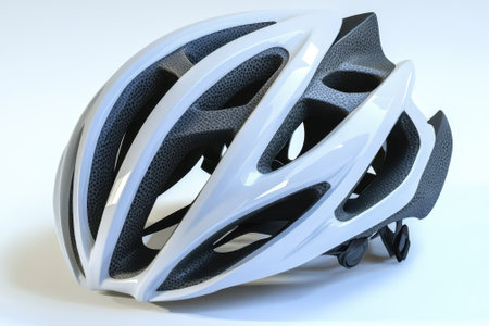 This advanced bicycle helmet showcases a sleek design ideal for cyclists seeking safety and comfort on rides.の写真素材