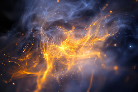 Colorful nebula displays swirling gases and bright stars, creating a mesmerizing cosmic landscape.の写真素材