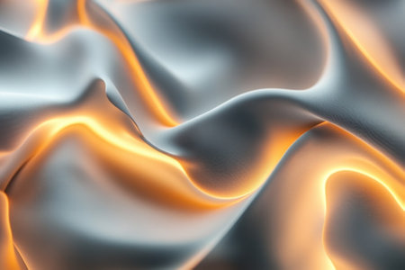 Soft, flowing fabric displays beautiful textures and warm light at an art exhibit, creating a serene ambiance.の写真素材