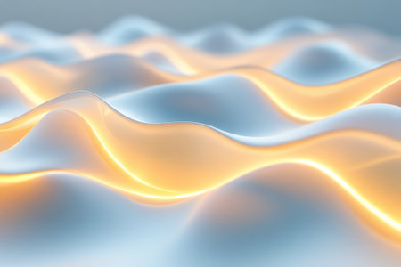 Soft, undulating waves illuminated with warm light create a calm and tranquil ambiance.の写真素材